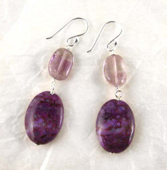 Stones and Link Sterling Silver Drop Earrings, Lepidolite