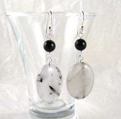 Stone Sterling Silver Drop Earrings, Rutilated Quartz