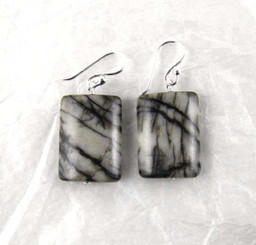Stone and Sterling Silver Drop Earrings, Zebra Jasper