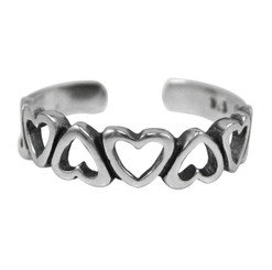 Sterling Silver Open Hearts Band Adjustable Toe Ring