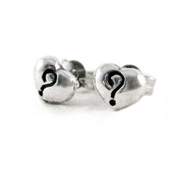 Sterling Silver Heart Question Mark Post Earrings