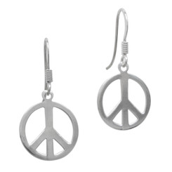 Sterling Silver Peace Sign Charm Drop Earrings
