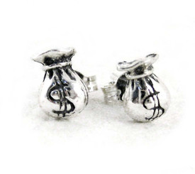 Sterling Silver Money Bag Post Earrings