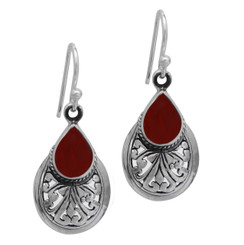 Sterling Silver Teardrop Stone Scrolls "Sofie Anne" Earrings, Carnelian