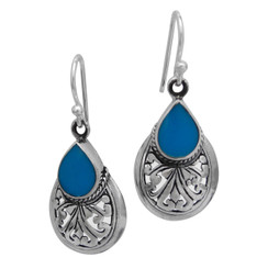 Sterling Silver Teardrop Stone Scrolls "Sofie Anne" Earrings, Turquoise
