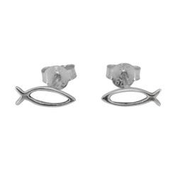 Sterling Silver Ichthys Fish Stud Post Earrings