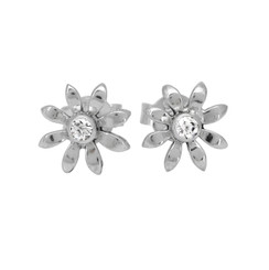 Sterling Silver Stone Flower Post Earrings, Clear