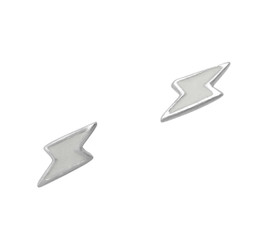 Sterling Silver Enamelled Lightning Bolt Post Earrings, White