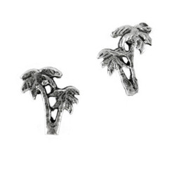 Sterling Silver Double Palm Trees Stud Post Earrings