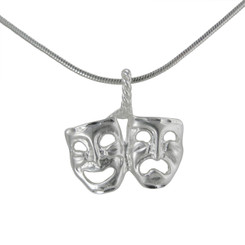 Sterling Silver Comedy and Tragedy Masks Pendant Necklace