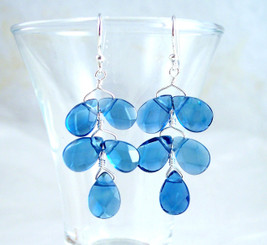 Sterling Silver "Fern" Crystal Earrings, Midnight Blue