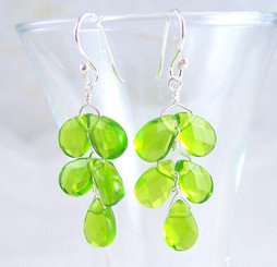 Sterling Silver "Fern" Crystal Earrings, Spring Green