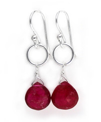Sterling Silver Circle Charm Teardrop Stone Drop Earrings, Red Chalcedony