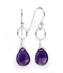 Sterling Silver Circle Charm Teardrop Stone Drop Earrings, Amethyst