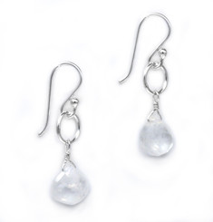 Sterling Silver Circle Charm Teardrop Stone Drop Earrings, Moonstone