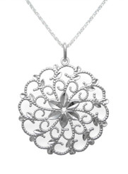 Sterling Silver Filigree Flower Pendant Necklace