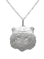 Sterling Silver Tiger Etched and Matte Finish Pendant Necklace