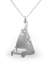 Sterling Silver Sailboat Etched Matte Finish Pendant Necklace