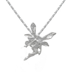 Sterling Silver Fairy Etched and Matte Finish Pendant Necklace