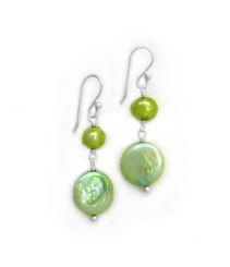 Sterling Silver Cultured Pearl Link Coin Pearl Drop Earrings, Spring Green