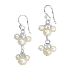 Sterling Silver Pearl Cluster Two Tier Drop Earrings, White