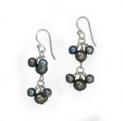 Sterling Silver Pearl Cluster Two Tier Drop Earrings, Peacock