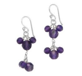 Sterling Silver Stone Cluster Two Tier Drop Earrings, Amethyst