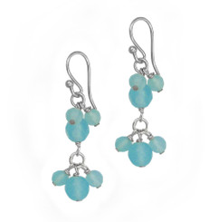 Sterling Silver Stone Cluster Two Tier Drop Earrings, Ocean Blue