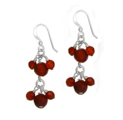 Sterling Silver Stone Cluster Two Tier Drop Earrings, Carnelian