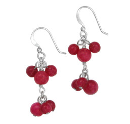 Sterling Silver Stone Cluster Two Tier Drop Earrings, Strawberry Quartz