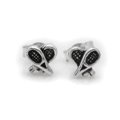 Sterling Silver Tennis Two Crossing Rackets Stud Post Earrings