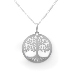 Sterling Silver Tree of Life Circle Pendant Necklace