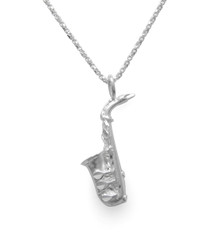 Sterling Silver Saxophone Pendant Necklace
