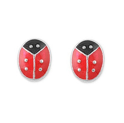 Sterling Silver Enameled Lady Bug Post Earrings