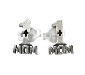 Sterling Silver Number 1 Mom Post Stud Earrings