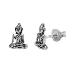 Sterling Silver Sitting Meditating Buddha Post Earrings