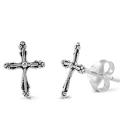 Sterling Silver Thin Fancy Cross Post Earrings