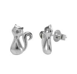 Sterling Silver Swirl Tail Cat Post Earrings