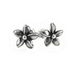 Sterling Silver Plumeria Flower Hawaii Stud Post Earrings