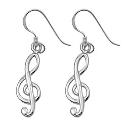 Sterling Silver Treble Clef Music Note Dangle Earrings