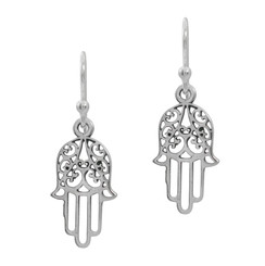 Sterling Silver Hamsa Dangle Earrings, 1 3/16 Inch