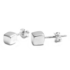 Sterling Silver Cube Square Post Earring, 5mm