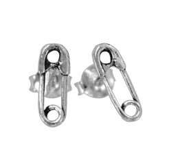 Sterling Silver Safety Pin Stud Post Earring, 10mm