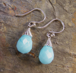 Sterling Silver Single Teardrop Coil-wrapped drop earrings, Sky Blue