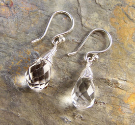 Sterling Silver Single Teardrop Coil-wrapped drop earrings, Clear