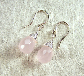 Sterling Silver Single Teardrop Coil-wrapped drop earrings, Pink