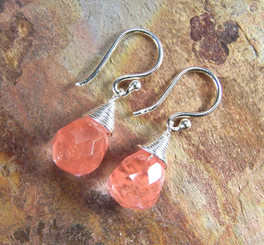 Sterling Silver Single Teardrop Coil-wrapped drop earrings, Cherry Quartz