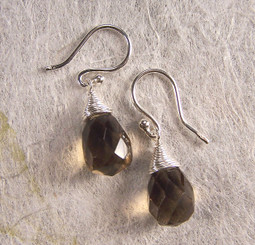 Sterling Silver Single Teardrop Coil-wrapped drop earrings, Smoky