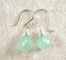 Sterling Silver Single Teardrop Coil-wrapped drop earrings, Sea Green