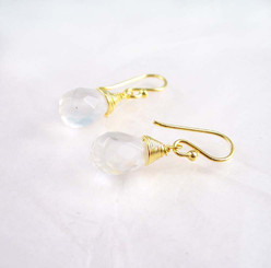 Gold Vermeil Sterling Silver Single Teardrop Coil-wrapped drop earrings, Clear